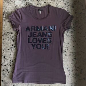 ARMANI JEANS  T-Shirt Women's XS EU 38 Short Sleeve Mulberry Sequin